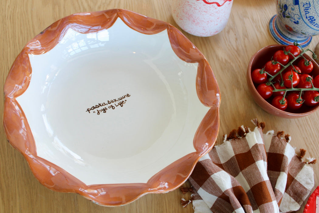 Hand-painted speckled Scalloped Pasta Bowl
