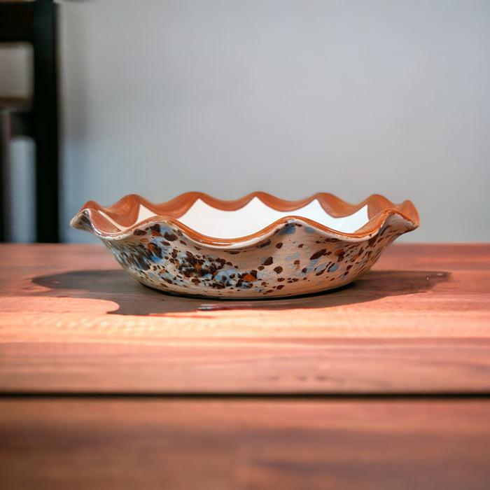 Hand-painted speckled Scalloped Pasta Bowl