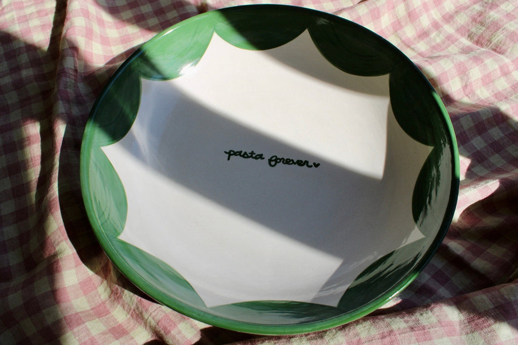 "pasta forever" Hand-painted Hunter Green Pasta Bowl