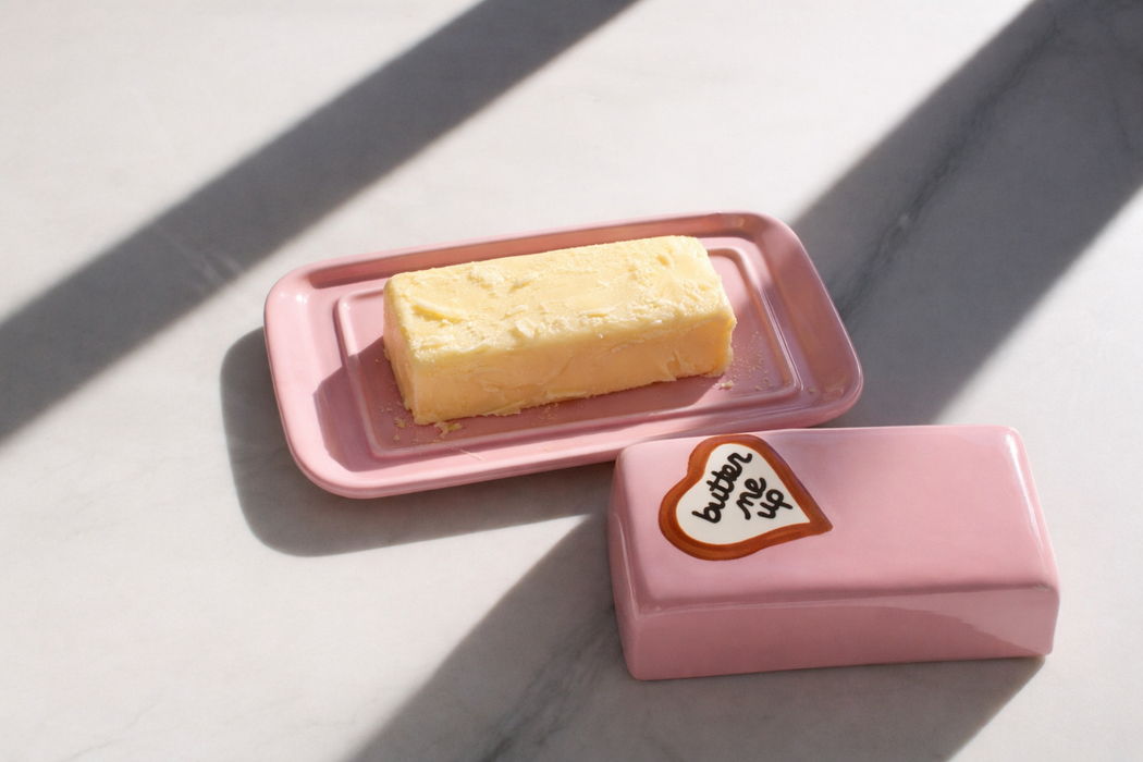 Hand-painted “butter me up” European Butter Dish