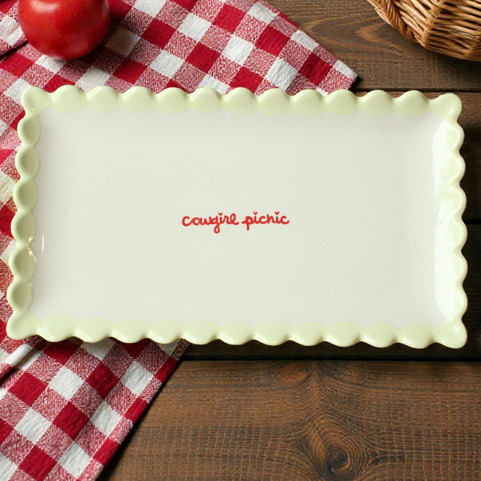 Hand-painted “cowgirl picnic” Scalloped Tray
