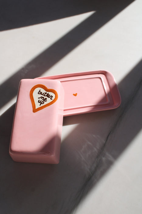 Hand-painted “butter me up” European Butter Dish