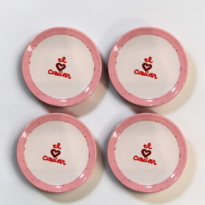 Hand-painted "I love caviar" Tiny Plates/Set of Four