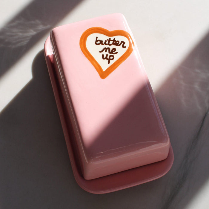 Hand-painted “butter me up” European Butter Dish