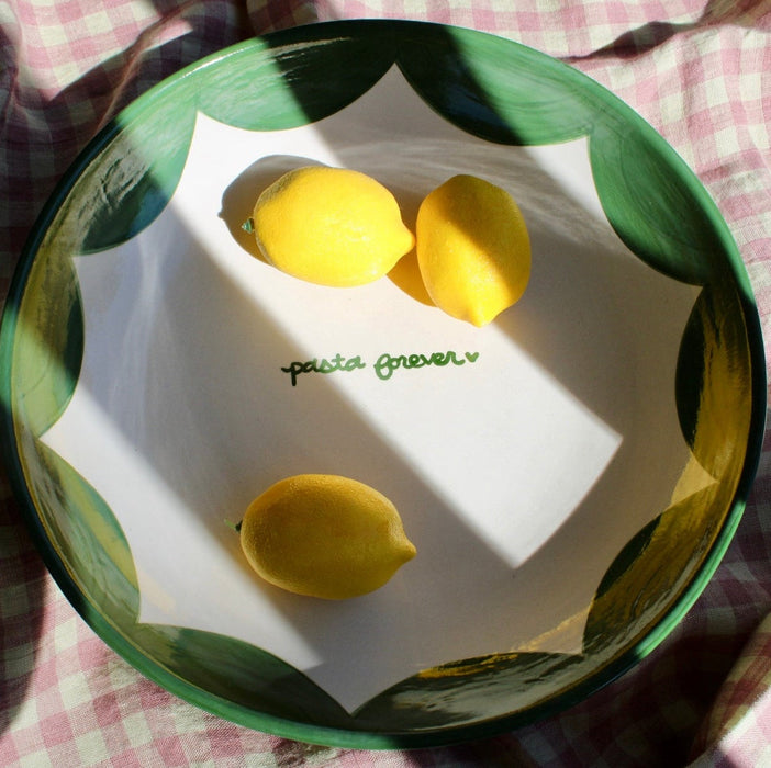 "pasta forever" Hand-painted Hunter Green Pasta Bowl