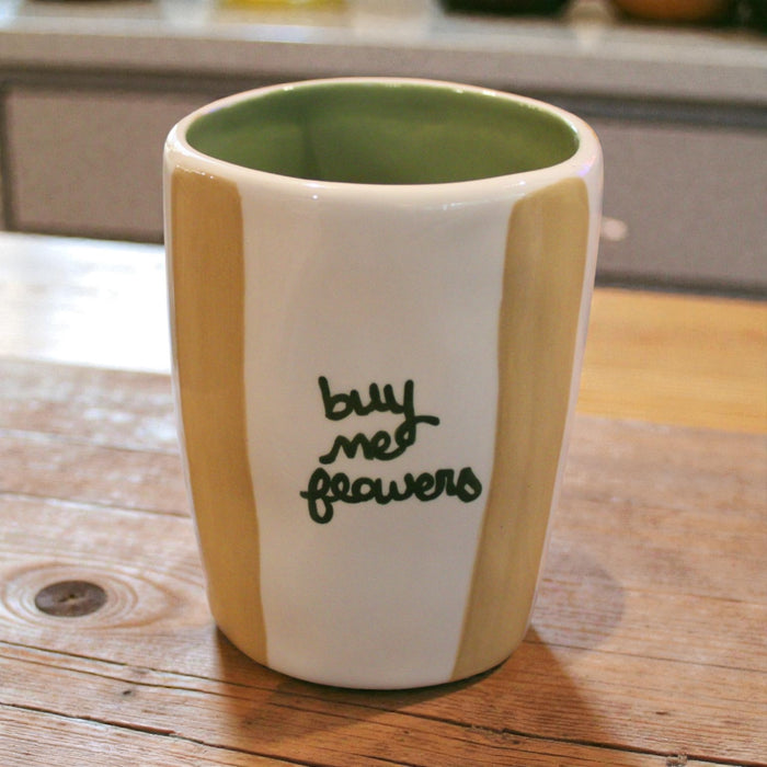 "buy me flowers" Hand-painted Striped Vase