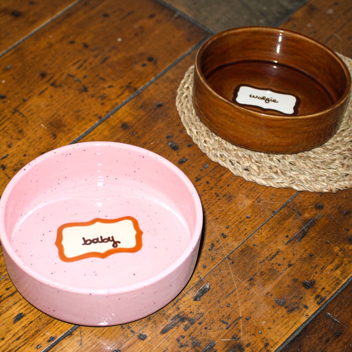 Hand-painted Baby Pink Custom Ceramic Dog Bowl