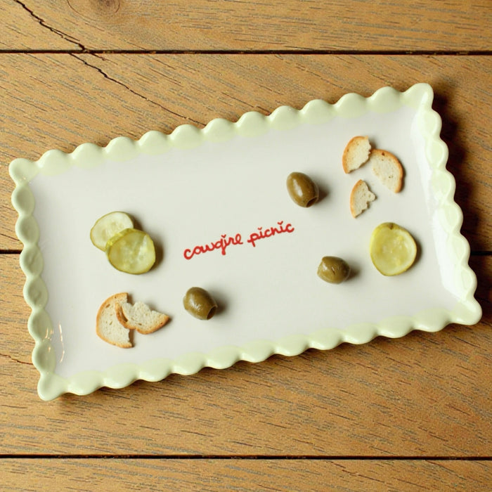 Hand-painted “cowgirl picnic” Scalloped Tray