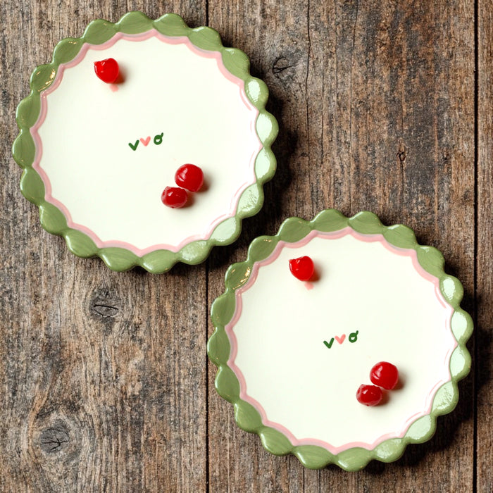 "the ♥️ initials" Scalloped Dessert Plates/Collection of Two