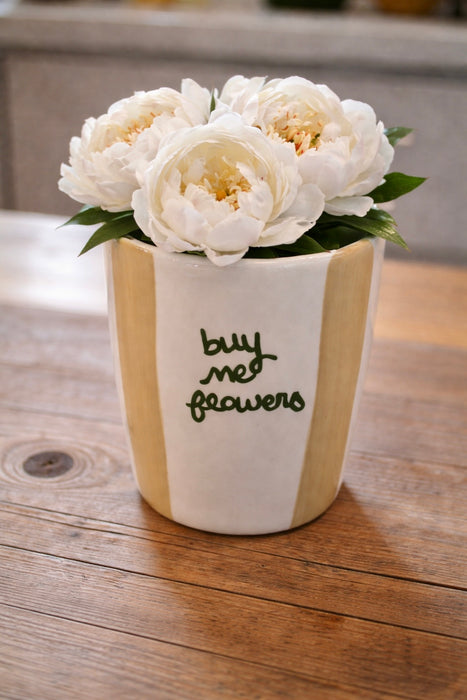 "buy me flowers" Hand-painted Striped Vase